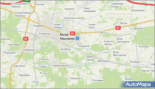 mapa Targówka, Targówka gmina Mińsk Mazowiecki na mapie Targeo